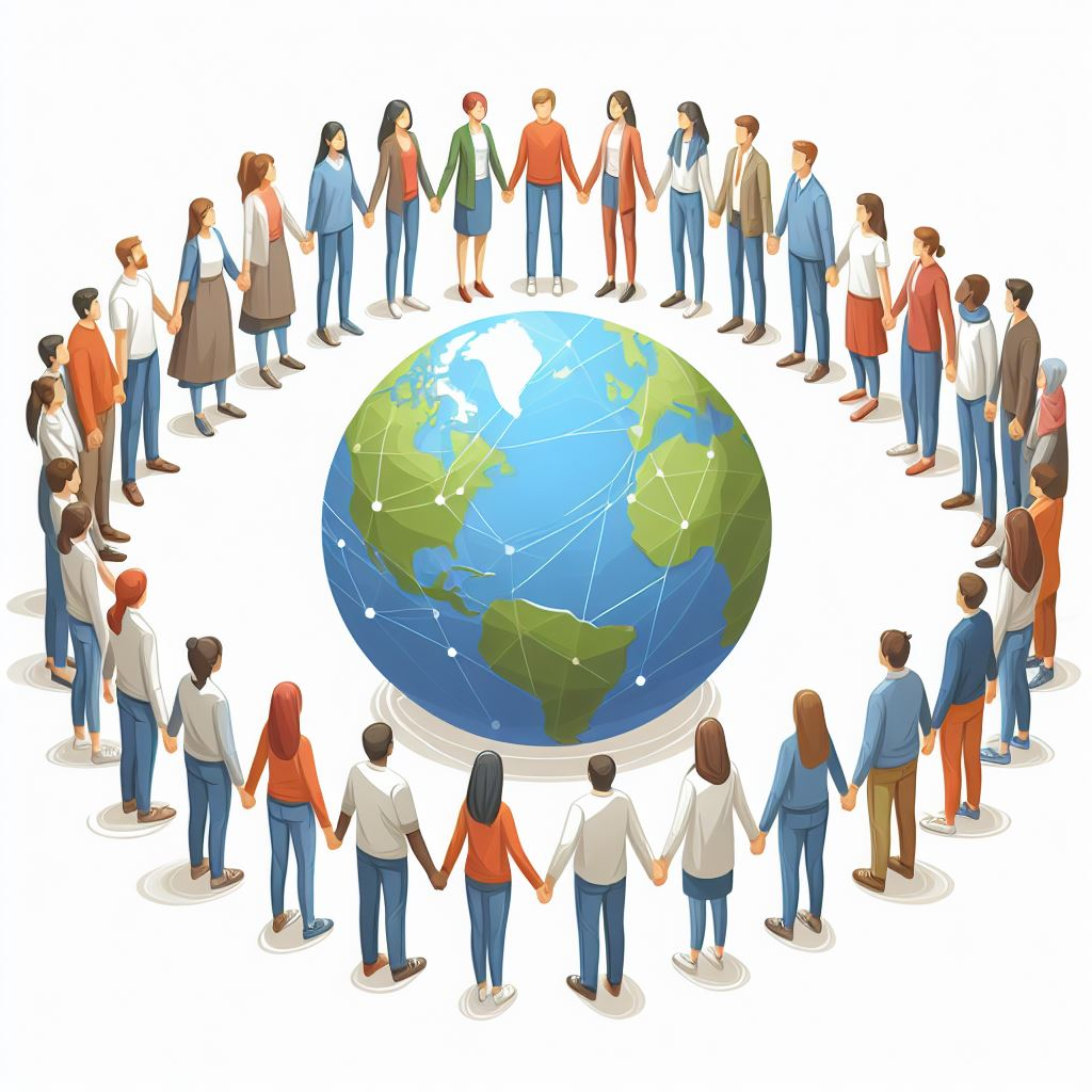 community of people holding hands and supporting each other with white background